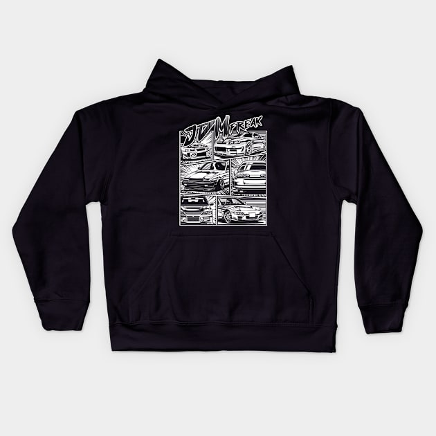 Manga Style of JDM Cars (White Print) Kids Hoodie by idrdesign